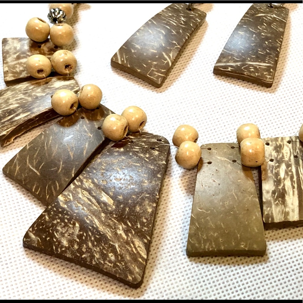 Coconut Shell Boho Wood Beads Necklace & Earrings